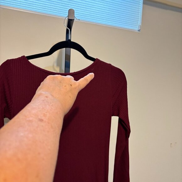 Farm Rio Burgundy Boat Neck Midi Dress Ribbed Long Sleeve - Picture 14 of 14